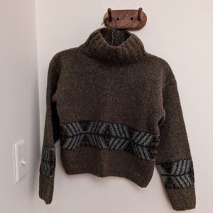 Indigenous Designs Vintage Aztec Turtleneck Sweater Wool Alpaca Green Small